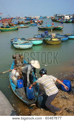 Transportation People And Goods By Wooden Boat At Habor