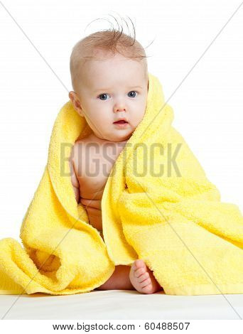 Adorable Baby In Towel After Bathing