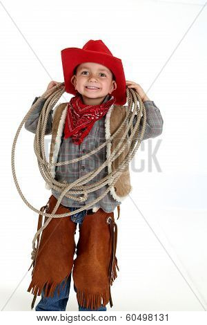 Funny Young Cowboy With Floppy Ears Smiling Holding A Rope
