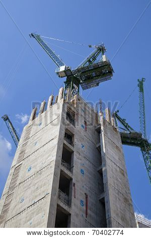LONDON, UK - JUNE 30, 2014: New building site with cranes in Bank of England aria