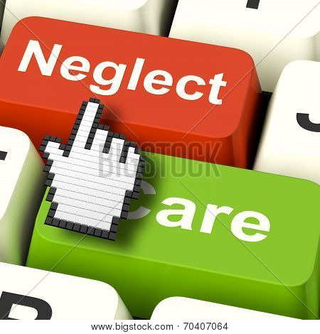 Neglect Care Computer Shows Neglecting Or Caring