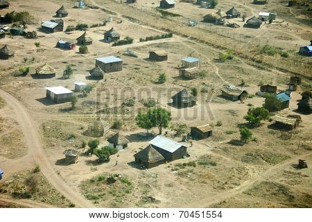 aerial view of village outside Juba, South Sudan