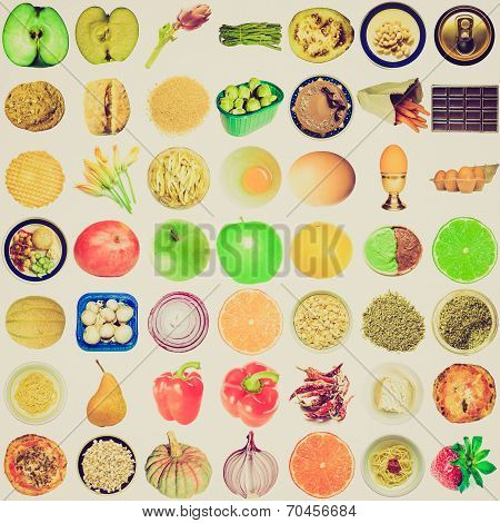 Retro Look Food Collage Isolated