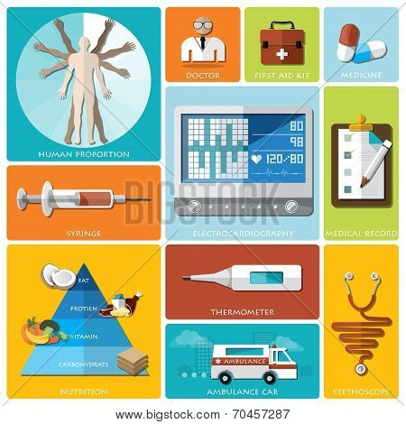 Health And Medical Flat Icon Set
