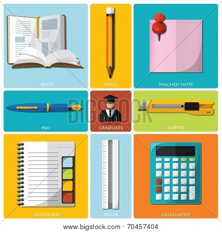 Education And Graduation Tools Flat Icon Set