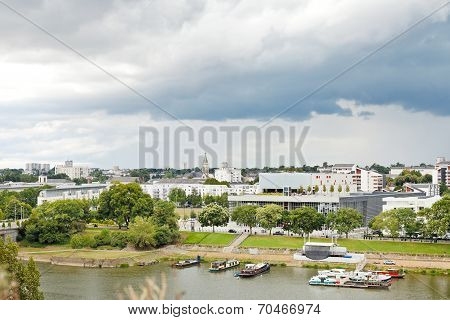 Urban Port On La Maine River In Angers City