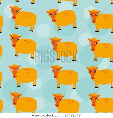 Seamless pattern with funny cute sheep animal on a blue backgrou
