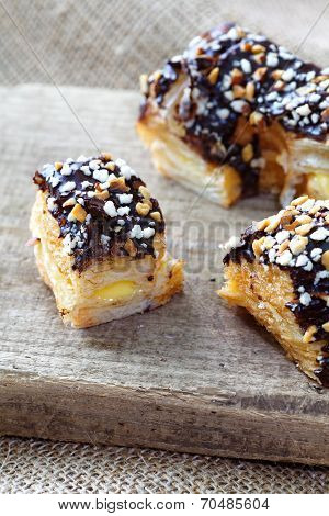 chocolate and almond croissant and doughnut