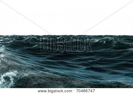 Digitally generated choppy Blue ocean on white background