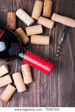 Wine Corks And Bottle Of Wine