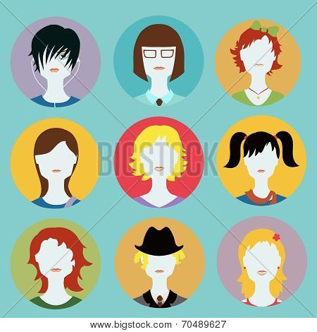 Vector collection of women avatars in flat style