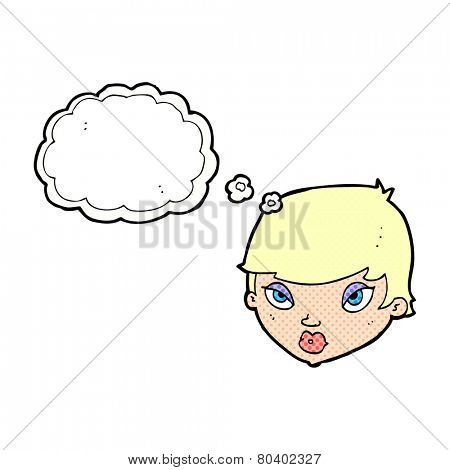 cartoon unimpressed woman with thought bubble