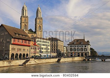 View Of Limmat River And Zurich Old Town