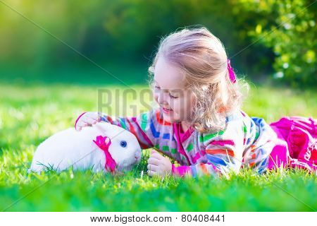 Little Girl And Real Rabbit