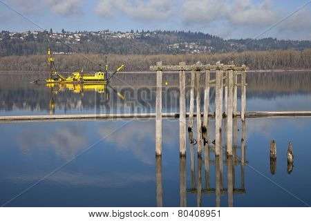 Dredging Boats In The Columbia River.