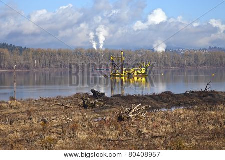 Dredging Boats In The Columbia River.