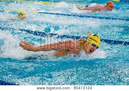 Milan - December  23:  F. Giordano   (italy)  Performing Butterfly  In  Swimming Meeting Brema Cup O