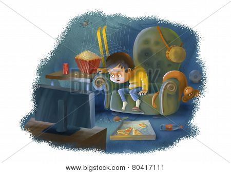 watching television