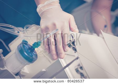 Medical Equipment And Staff Work With Him