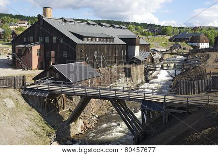Exterior of the former copper smelter factory in Roros, Norway.