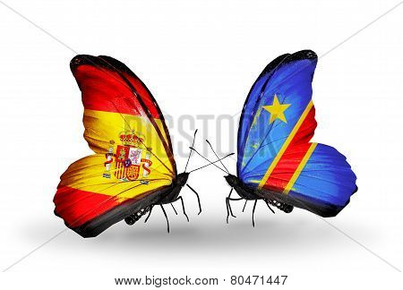 Two Butterflies With Flags On Wings As Symbol Of Relations Spain And  Kongo