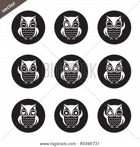Vector Group Of Owl In The Circle On White Background