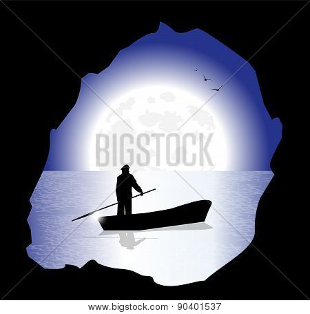 silhouette of fisherman