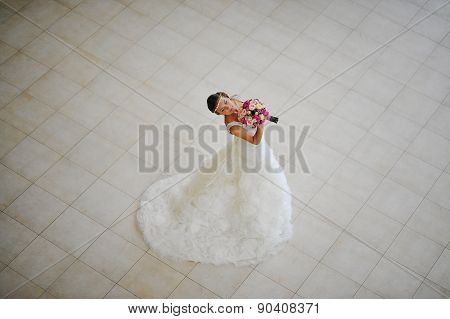 Bride With Tiara Pose At The Restauraunt