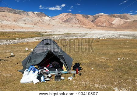 Tent In Himalayan Mountains - Near Tso Moriri Lake