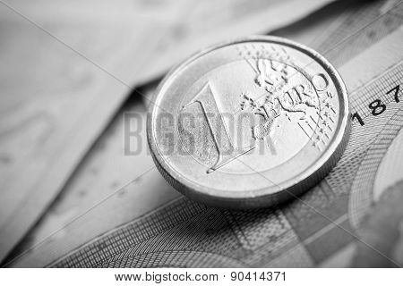 Closeup Of Euro Banknotes And Coins