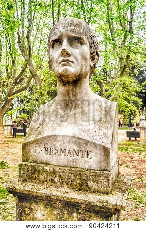 Bust Statue Of Bramante. Sculpture In Villa Borghese Park, Rome