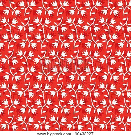Seamless Floral Pattern White Flowers On Red Background