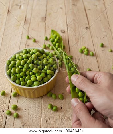 Ecological Fresh Green Peas Pods.