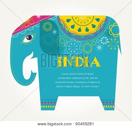 India - background with patterned colorful elephant