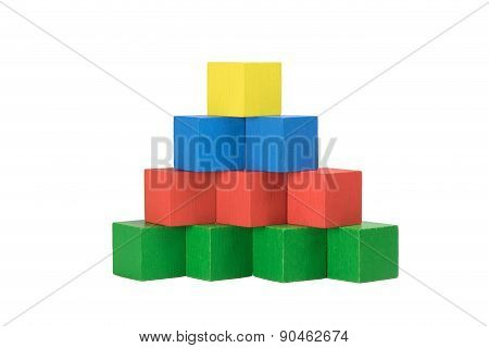Pyramid From Wooden Colorful Cubes Isolated On A White Background