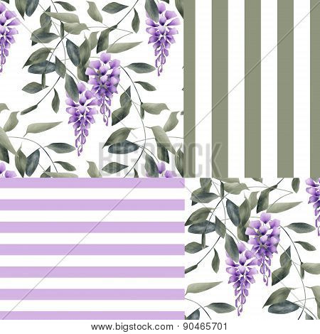Abstract elegance seamless pattern glicinia flowers background