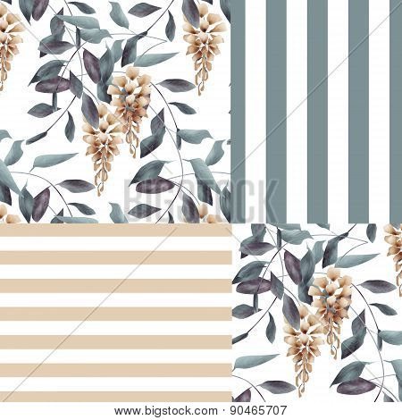 Abstract elegance seamless pattern glicinia flowers background