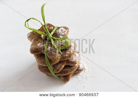 Bavarian Cookies Iced With Sugar Powder On The White Background