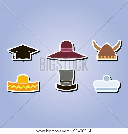 set of monochrome icons with different hats