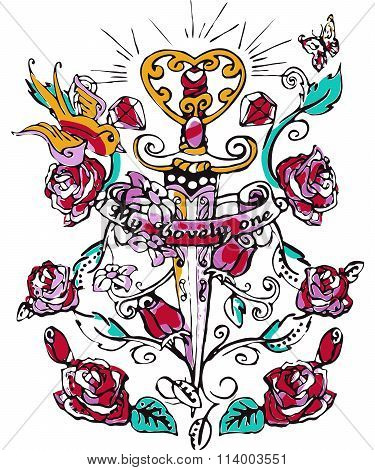 Tattoo Illustration Rose Vector Design