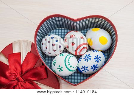 Easter Eggs In A Box In The Shape Of Heart