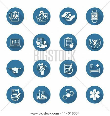 Medical and Health Care Icons Set. Flat Design.
