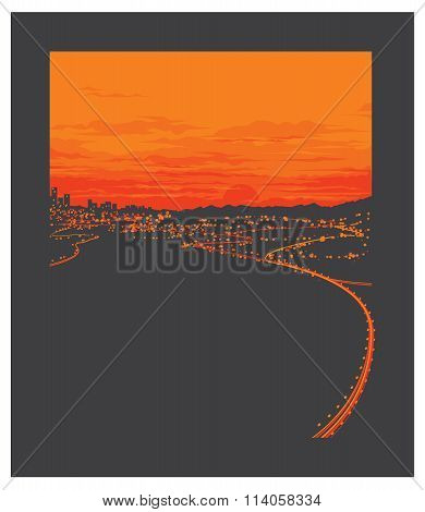 Night city with sunset, background for your design flyer