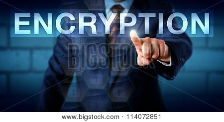 Manager Touching Encryption Button Onscreen