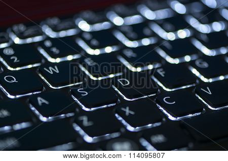 Illuminated Keyboard. Focus On Wasd Keys
