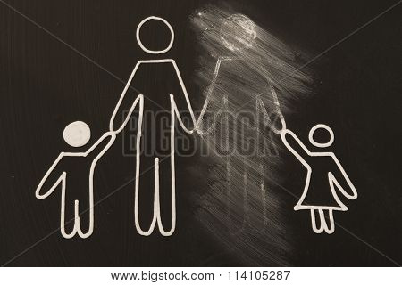 broken family on a blackboard
