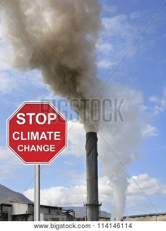 Sugar Mill And Stop Climate Change Sign