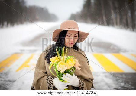 Winter portrait of a young woman