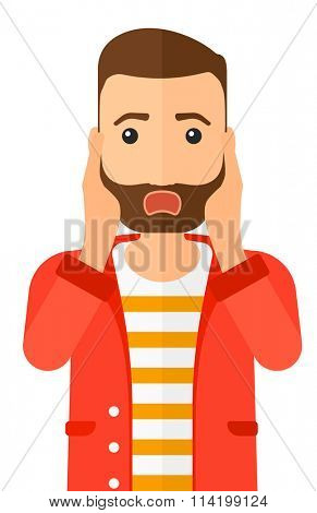 Scared man with open mouth.