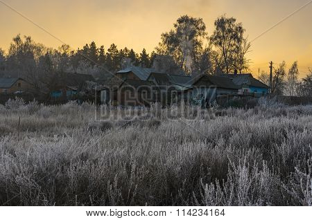 Frosty morning in small village in Sumskaya oblast Ukraine